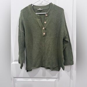 Forest Green Quarter Button-Up Women's Oversized Sweater Coastal Granda Boho